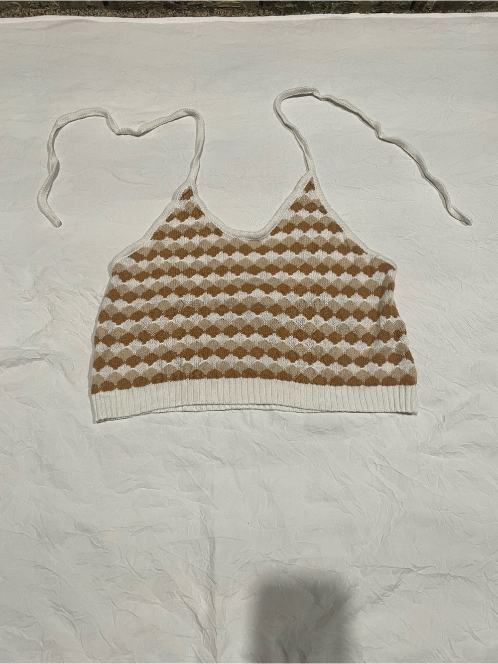 Halter Top Knit Crop Top - Cream & Tan